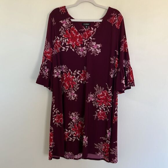 Women’s Plus size 2X gorgeous flutter sleeve maroon & pink floral dress NEW - Picture 15 of 15